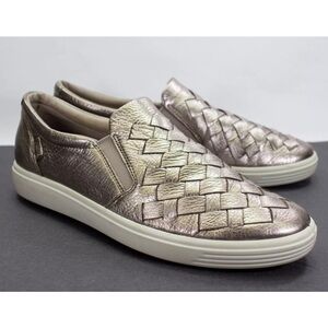 Ecco Soft7 Slip On Shoe US 12 EU 43 Womens Sneaker Loafer Metallic Woven Leather